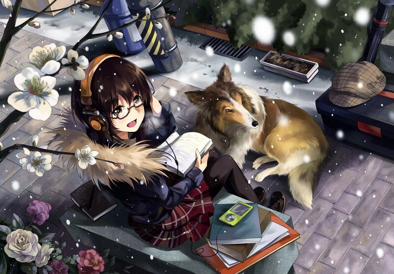 Girl Reading with Dog — Brown