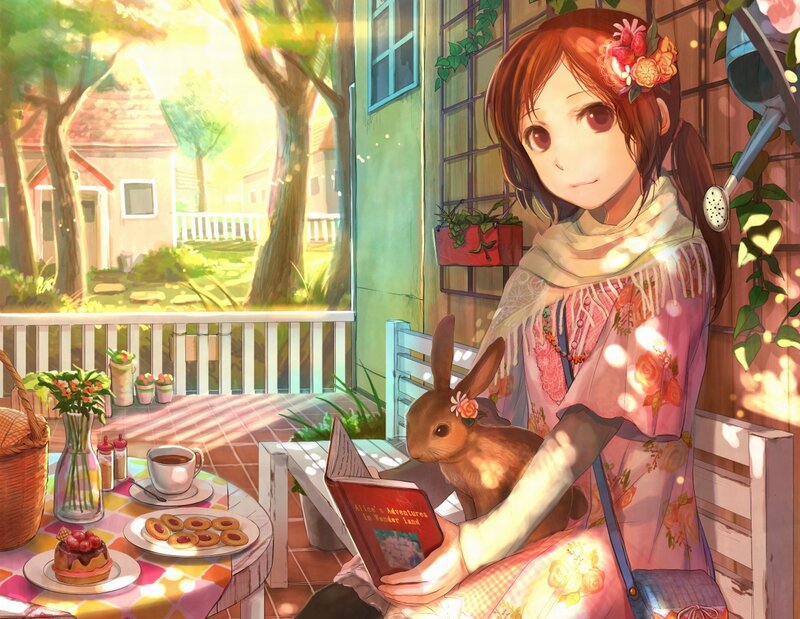 Girl Reading with Rabbit
