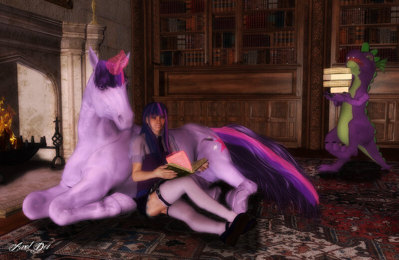 Girl Reading with Unicorn