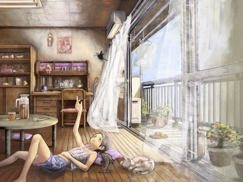 Girl relaxing on floor at home