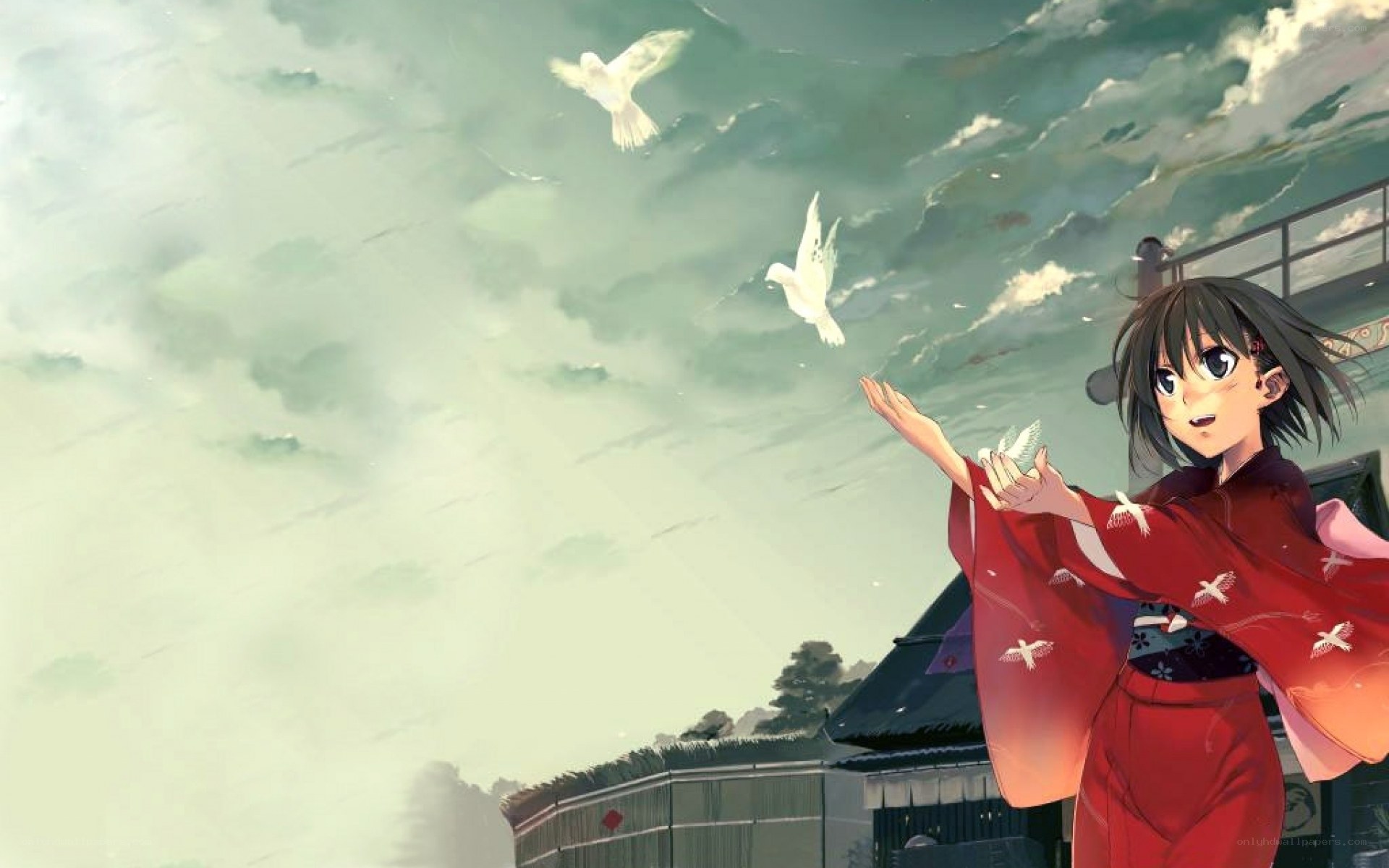 girl releasing doves