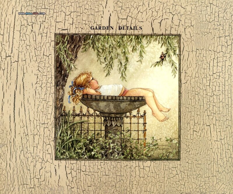 Girl resting in a birdbath