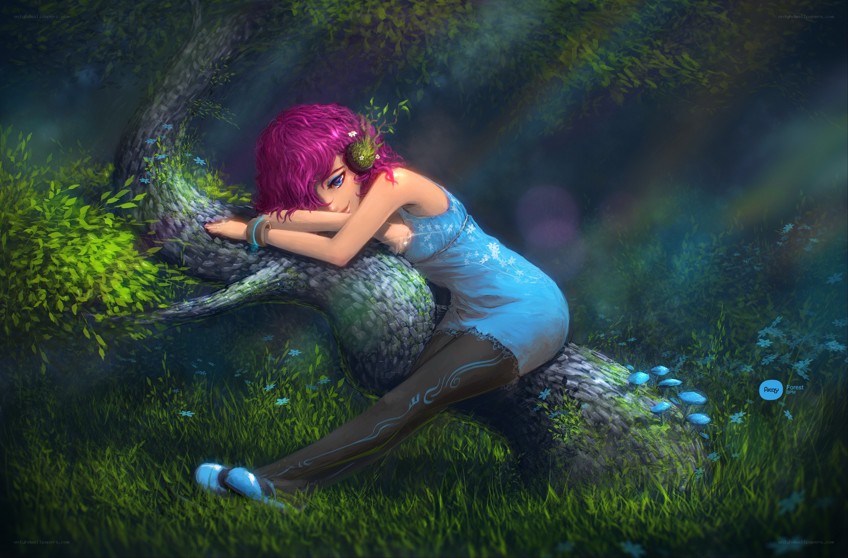 girl resting in forest