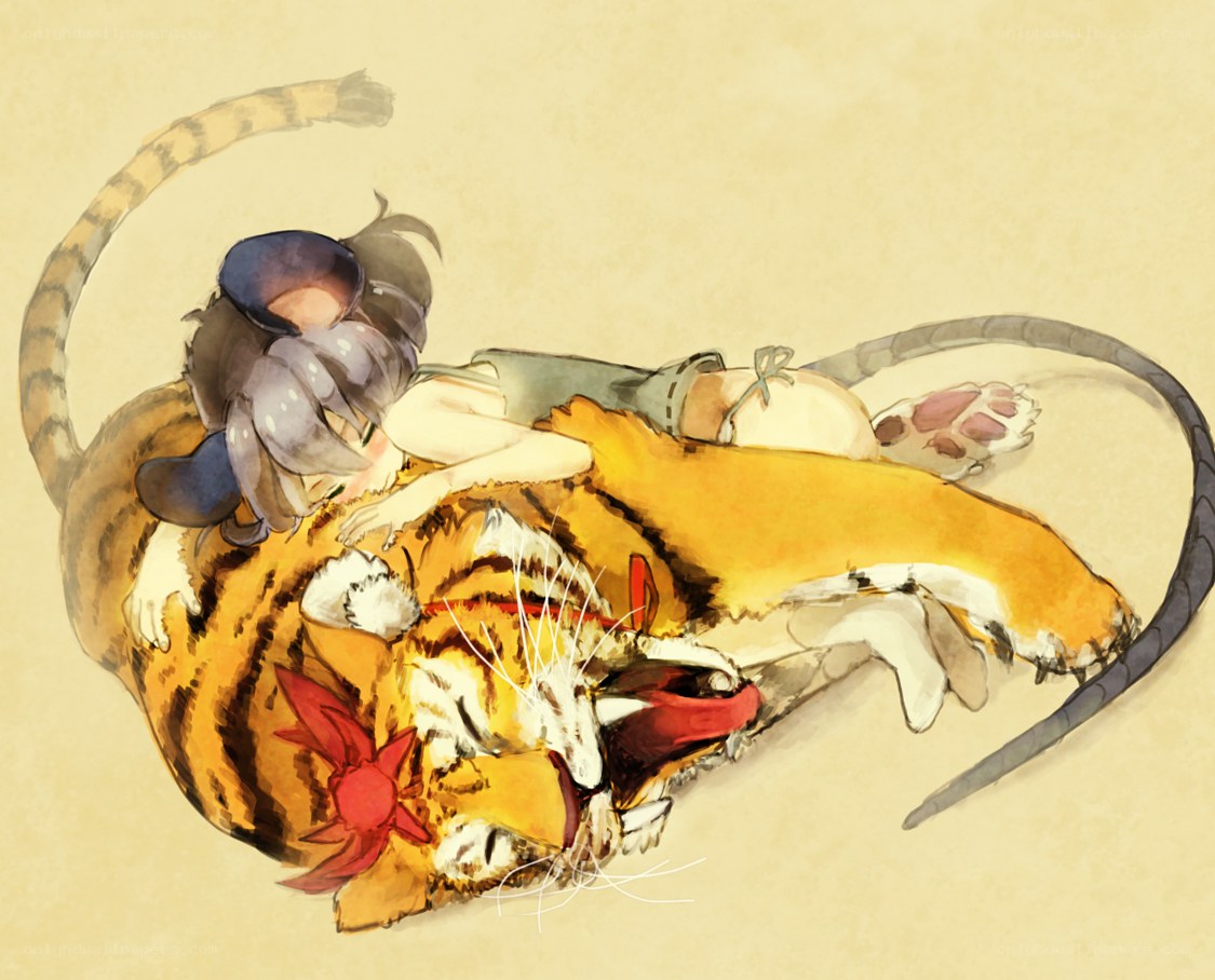 girl resting on a tiger