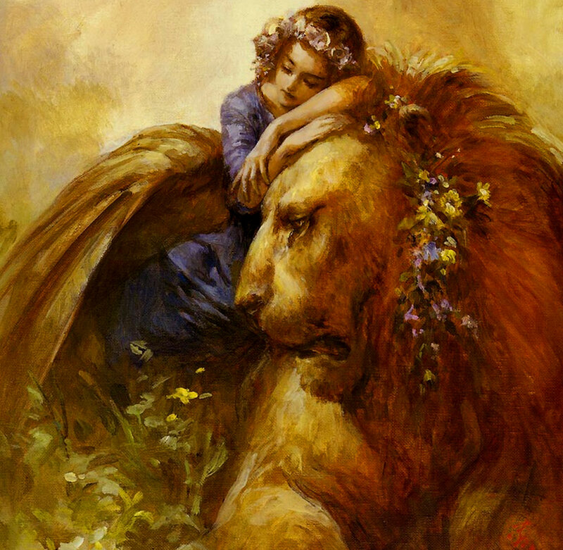 Girl Resting on Lion