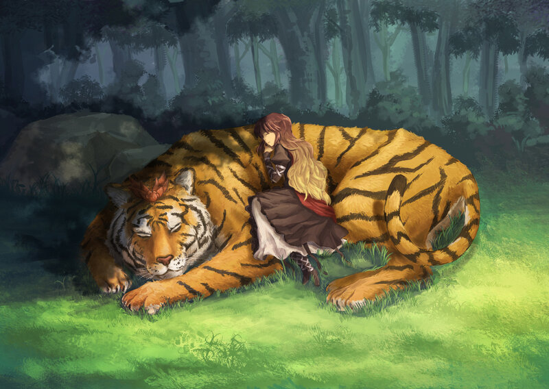 Girl Resting on Tiger