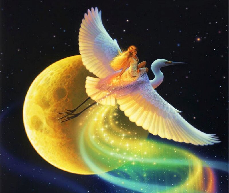 Girl Riding a Bird — Yellow