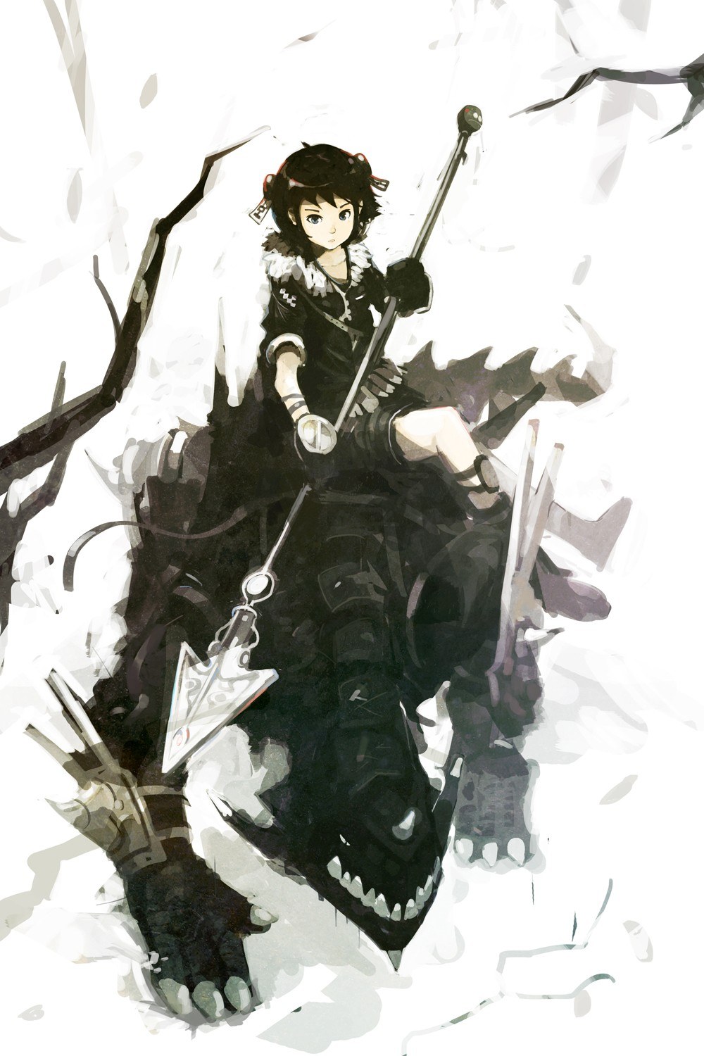 girl riding a dark creature