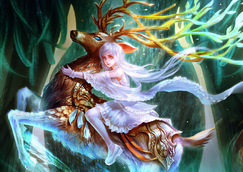 Girl Riding a Deer — Green