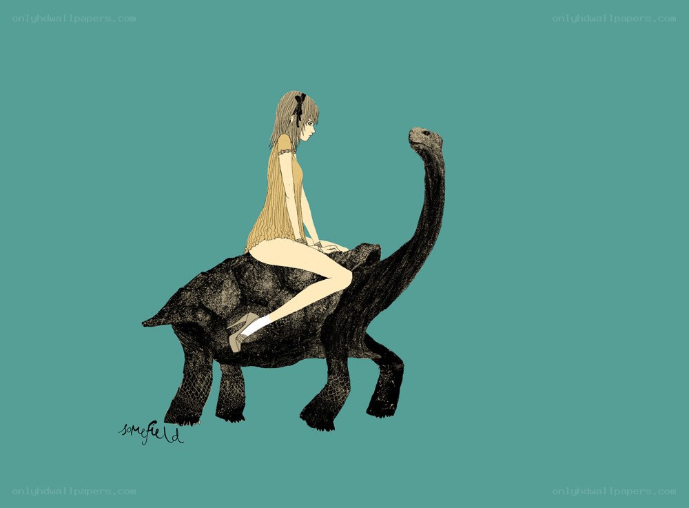 girl riding a dinosaur