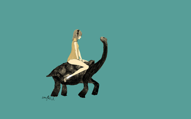 girl riding a dinosaur