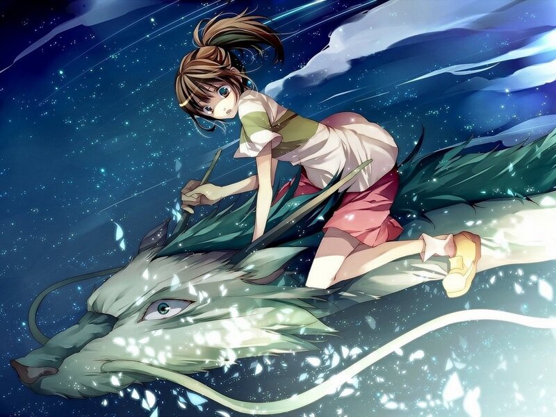 Girl Riding a Dragon — Blue, Serene, Night