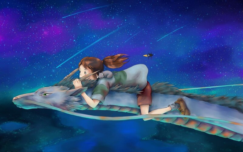 girl riding a dragon in space