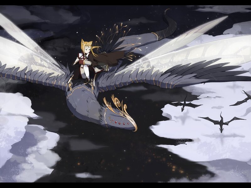 girl riding a dragon in the sky