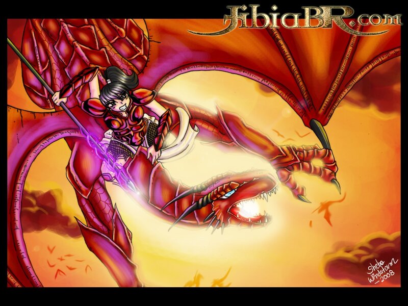 Girl Riding a Dragon — Red, Dramatic, Sunset