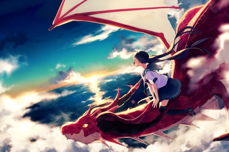 Girl Riding a Dragon — Red