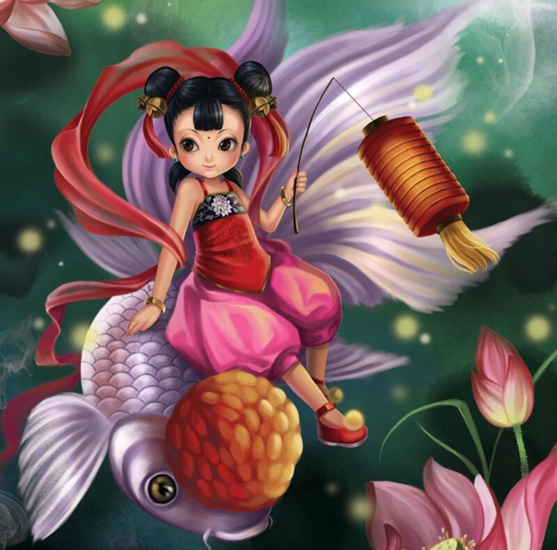Girl Riding a Fish — Purple