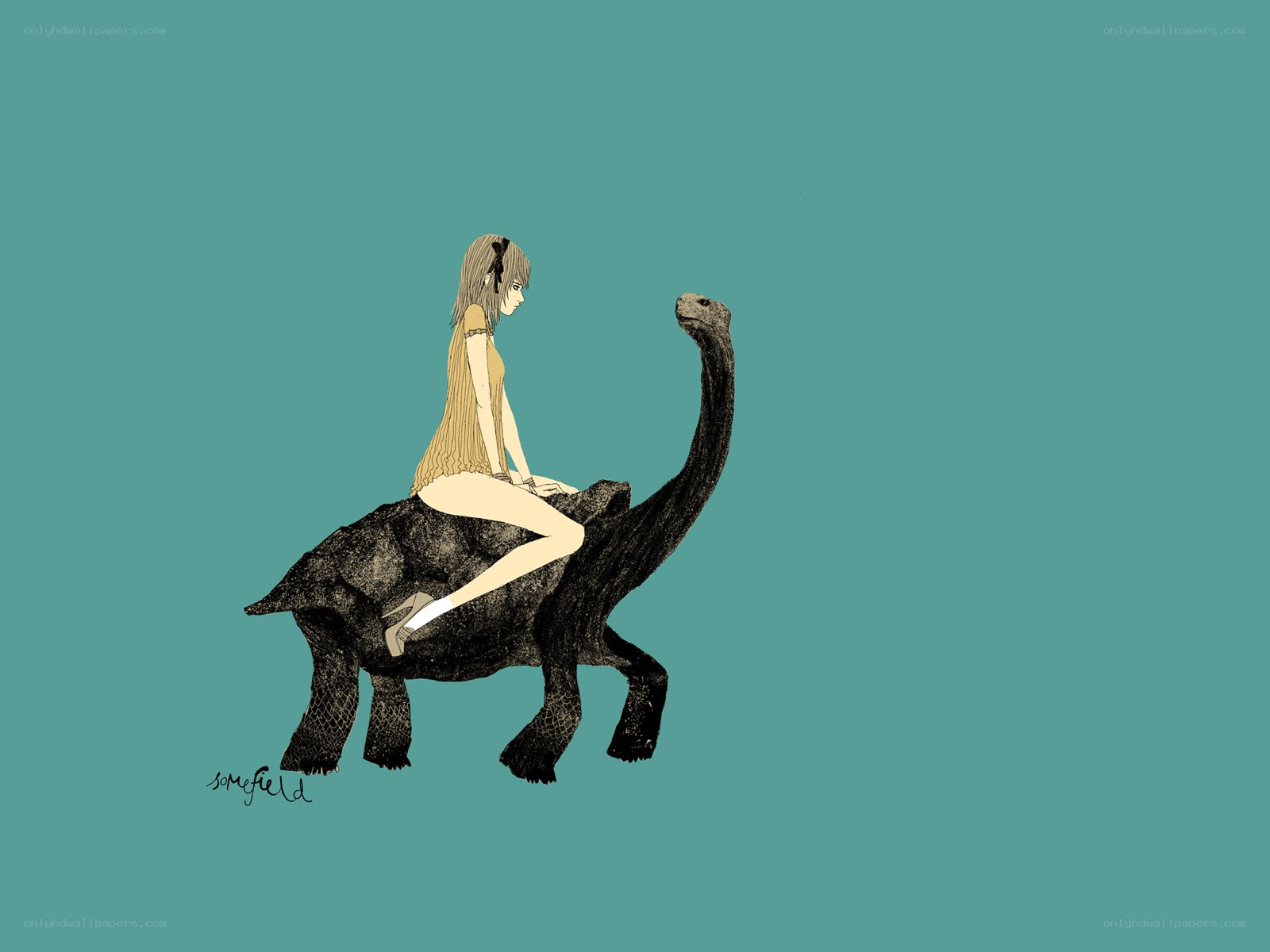 girl riding a giant tortoise
