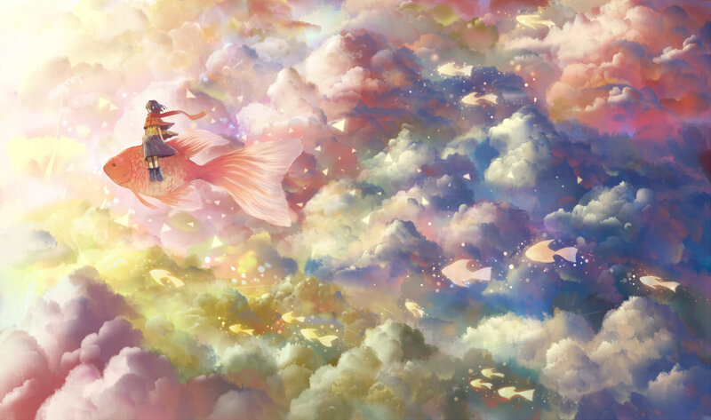 Girl Riding a Goldfish — Pink