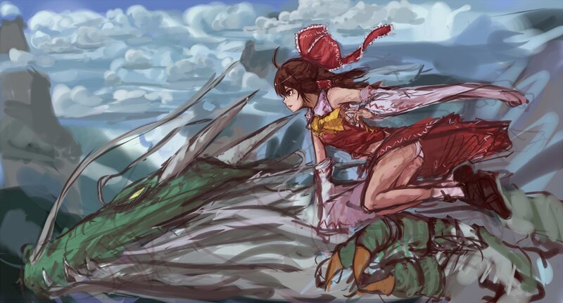 girl riding a green dragon