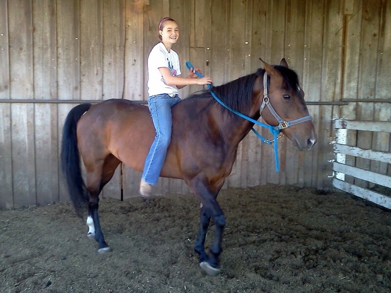 Girl Riding a Horse — Brown, Happy