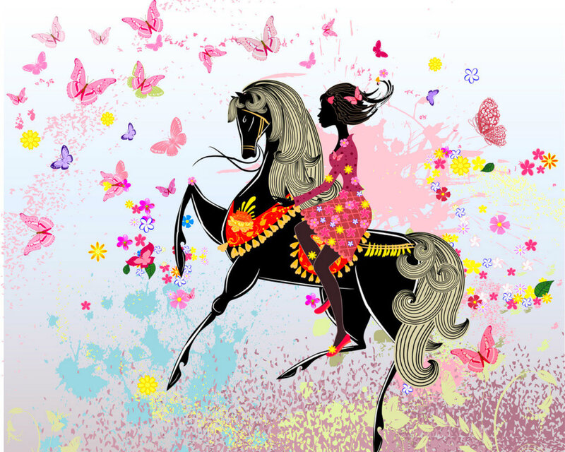 Girl Riding a Horse — Pink