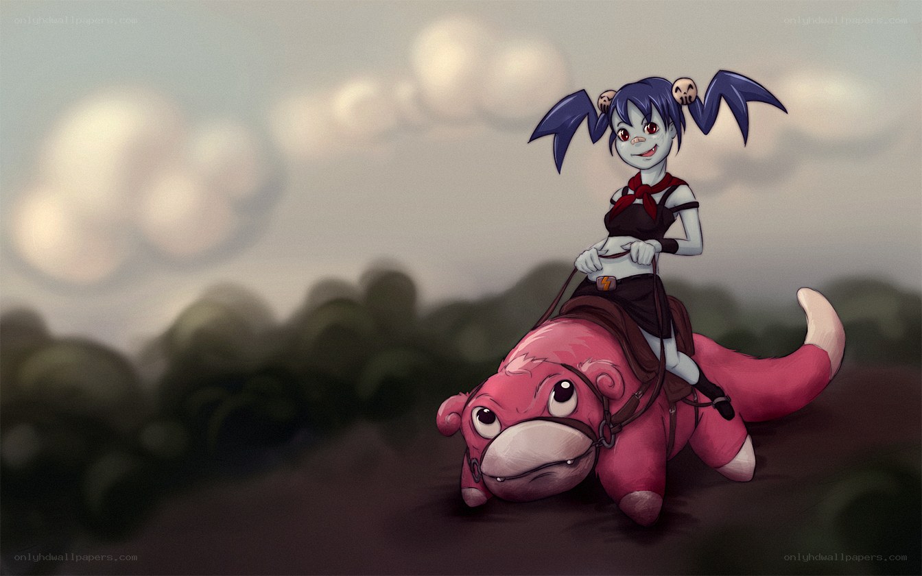 girl riding a pink creature