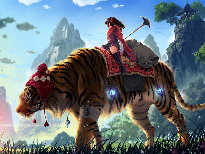 girl riding a tiger
