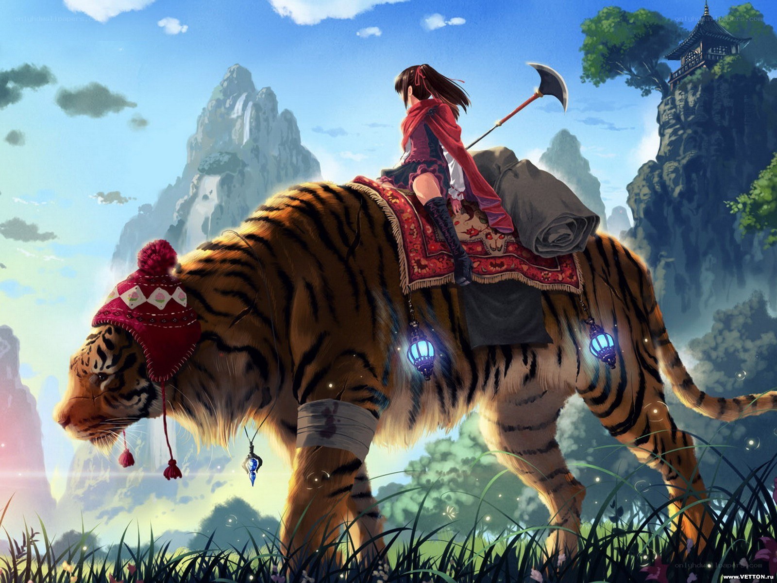 girl riding a tiger