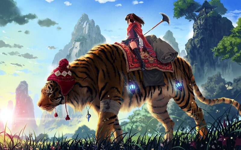 girl riding a tiger
