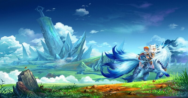 Girl Riding a Wolf — Blue