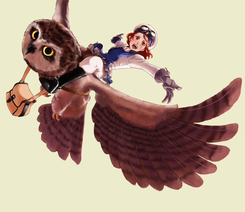 girl riding an owl