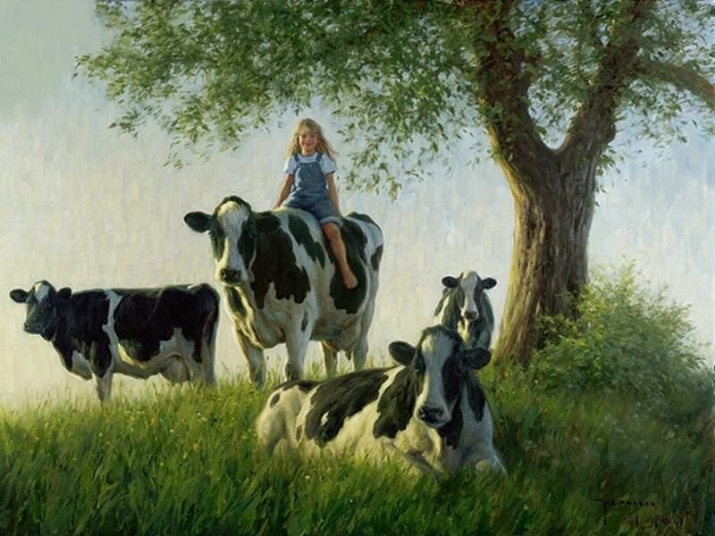 Girl Riding Cow