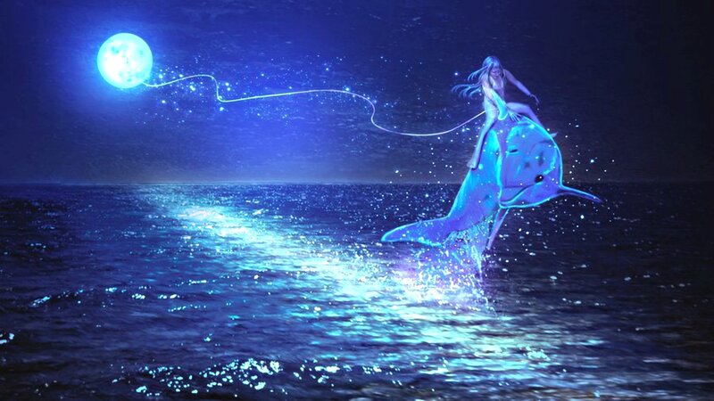 Girl Riding Dolphin — Blue