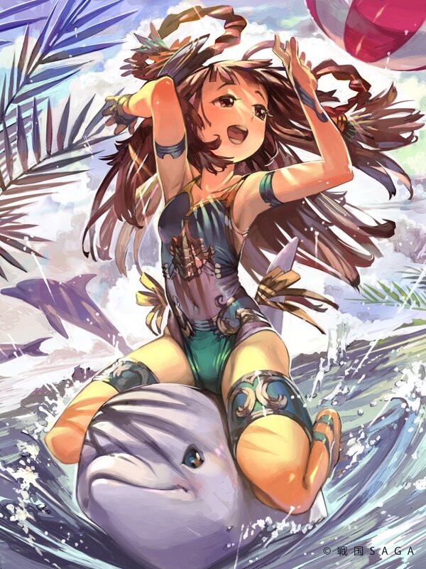 girl riding dolphin in ocean