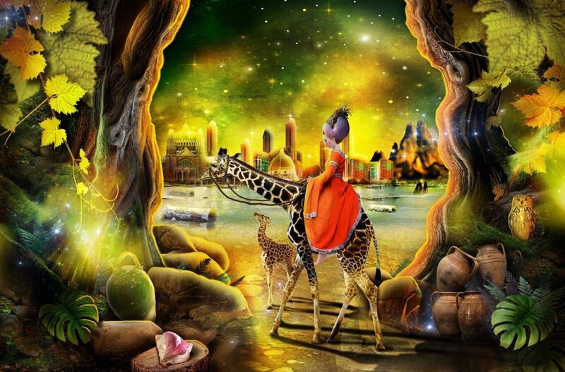 Girl Riding Giraffe