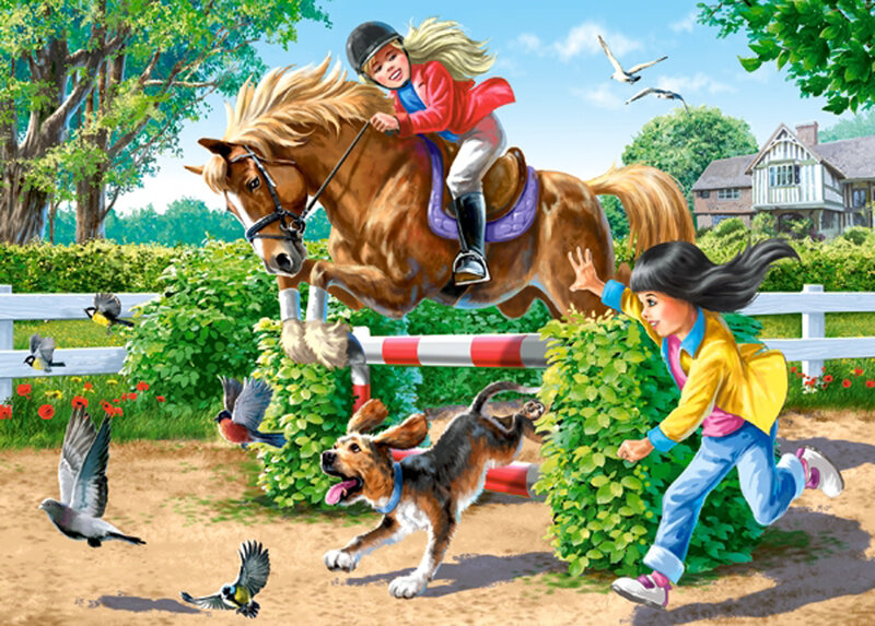 Girl Riding Horse — Green