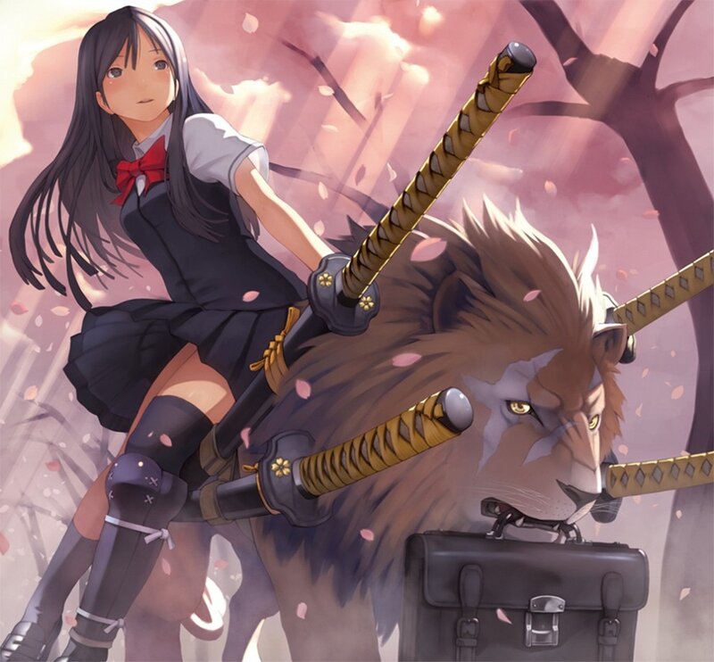 Girl Riding Lion — Pink