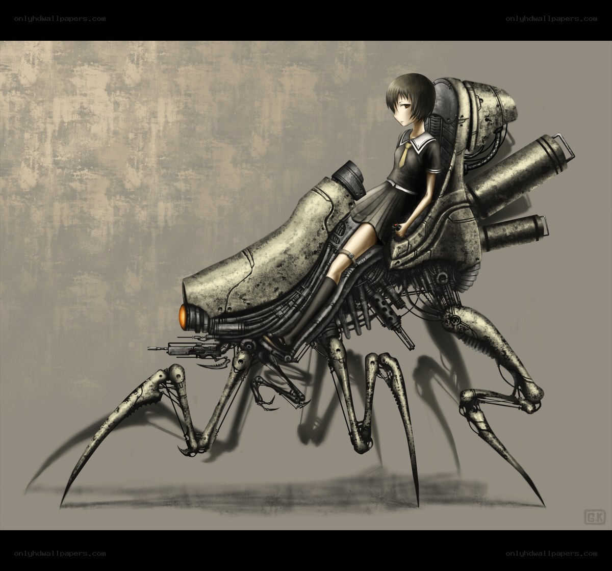 girl riding mechanical spider