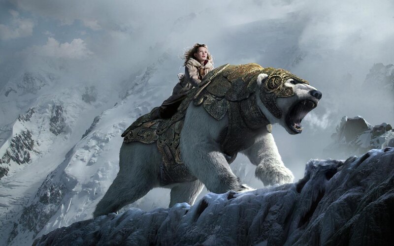 Girl Riding Polar Bear — White, Dramatic, Winter