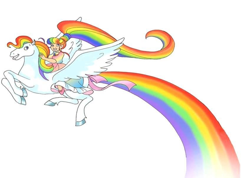 girl riding rainbow unicorn