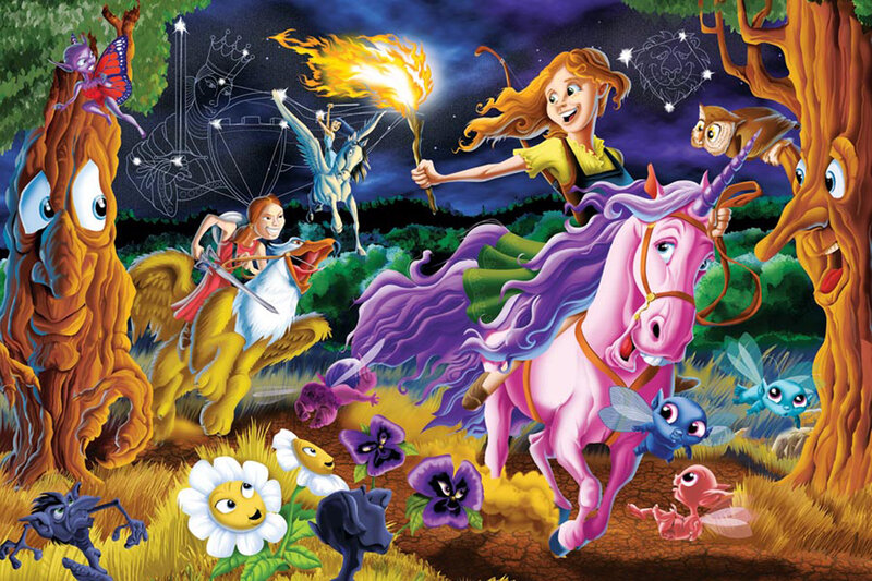 Girl Riding Unicorn — Purple