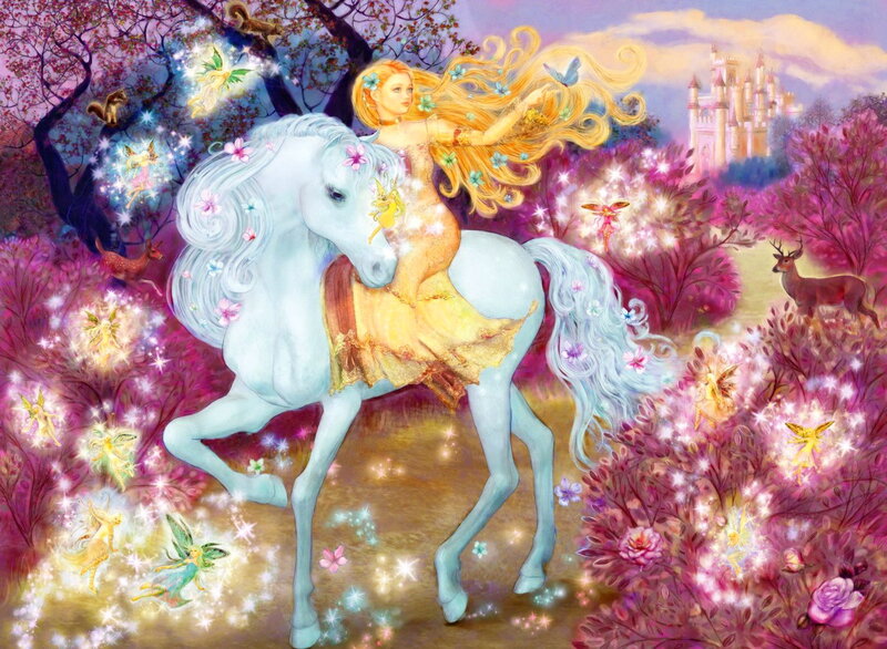 Girl Riding White Horse