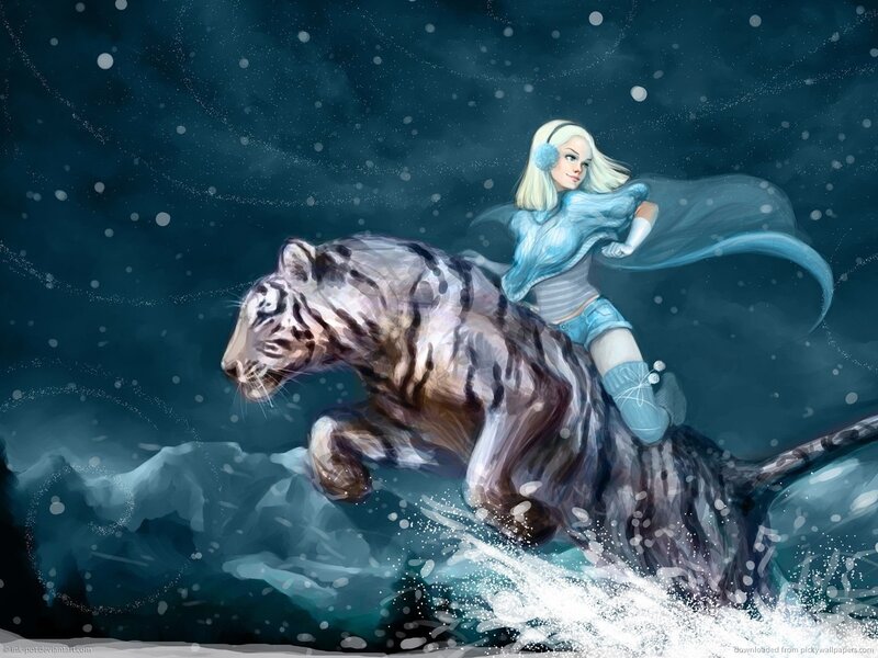 Girl Riding White Tiger