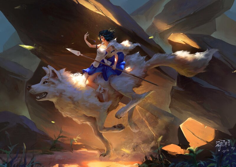 Girl Riding White Wolf — Dramatic, Afternoon