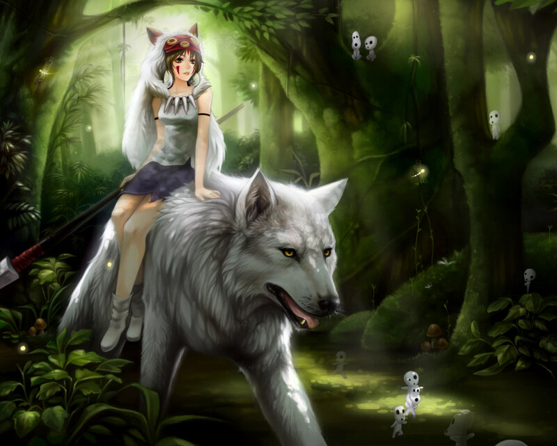 Girl Riding White Wolf