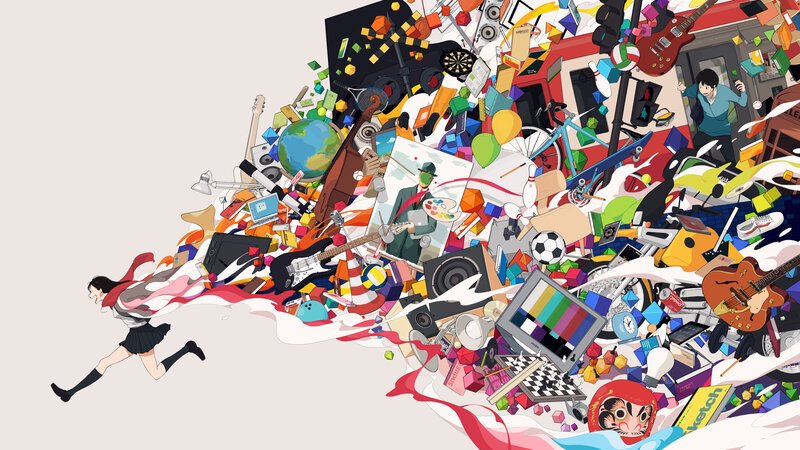 Girl Running from Debris — Red