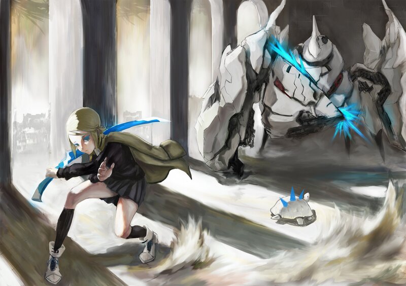 Girl Running from Robot — White