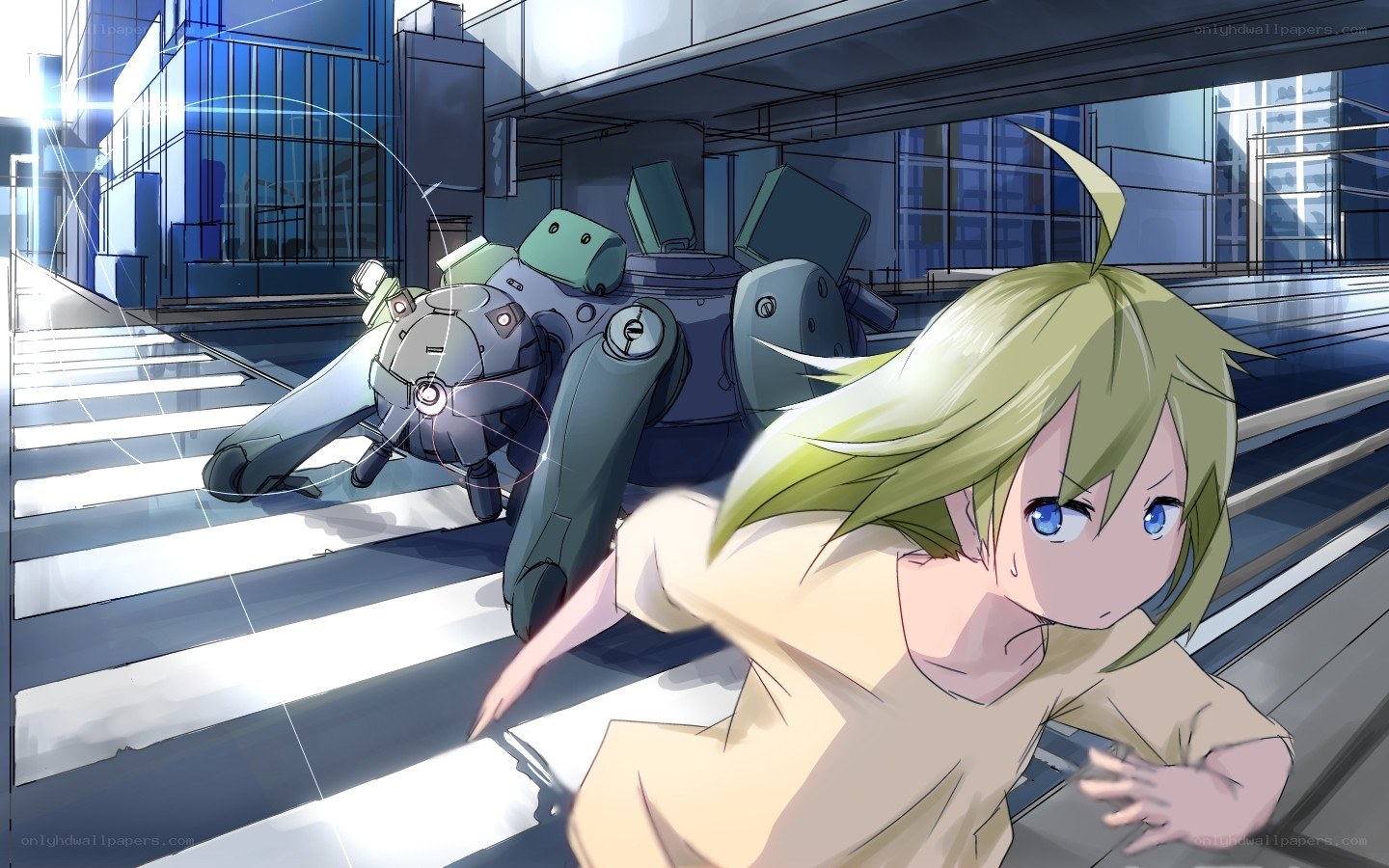 Girl running from robot
