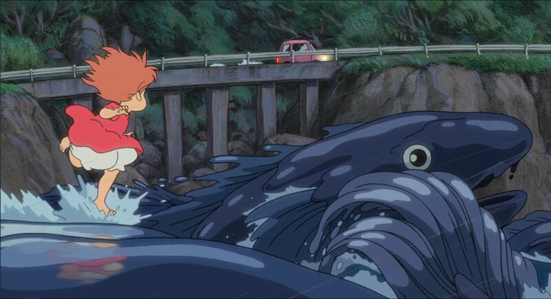 Girl running from whale